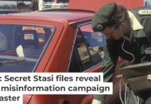 A German security guard checks for radiation after the Chernobyl accident in April 1986. Patrick Piel/Gamma-Rapho via Getty Images